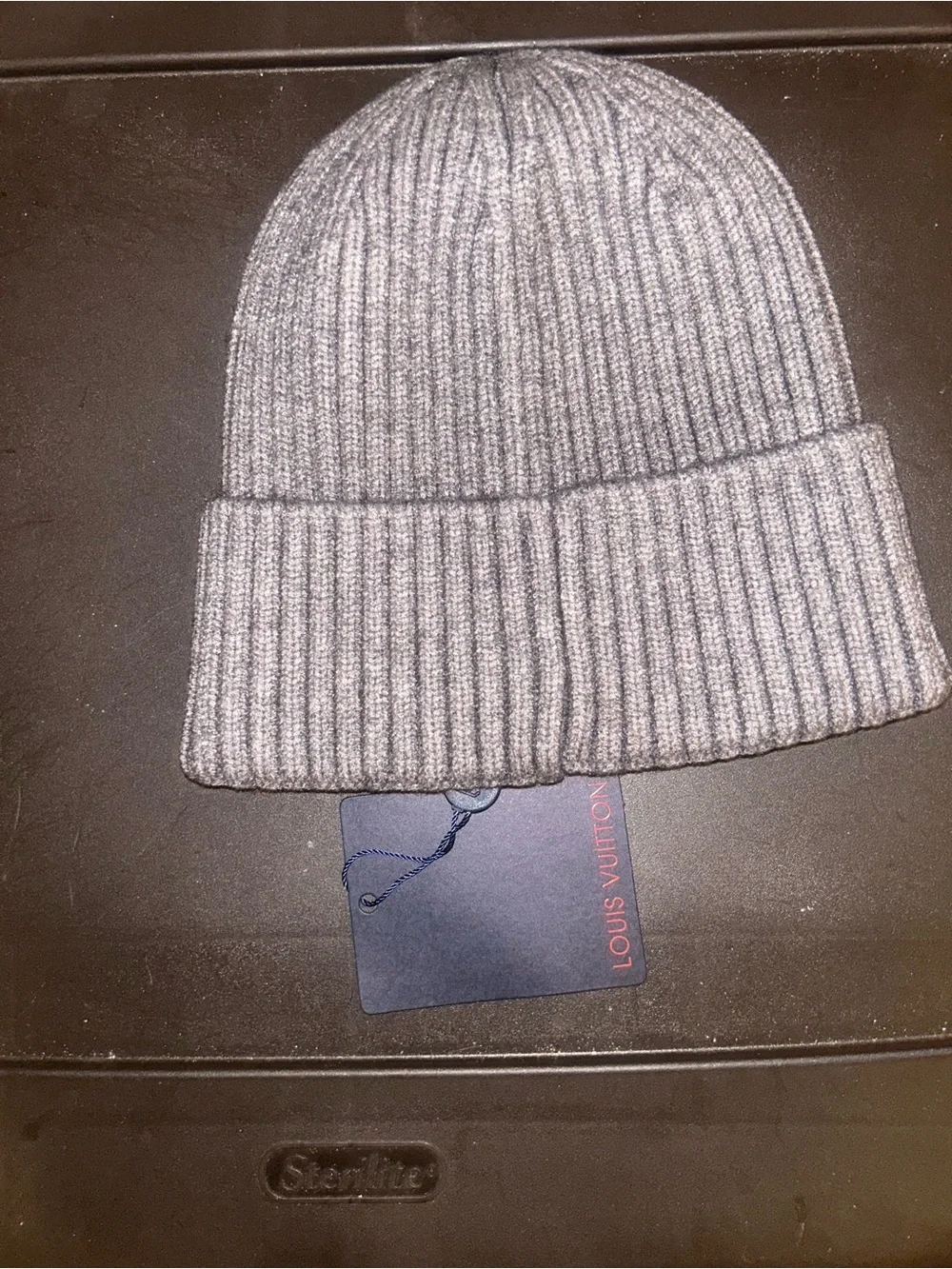 Louis Vuitton Charcoal Gray Ribbed Knit Beanie with LV Embroidery